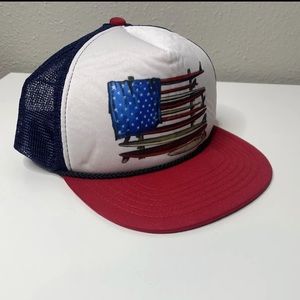 Vintage O’Neill USA Flag Surfboard Adjustable Trucker Hat Baseball Cap SnapBack